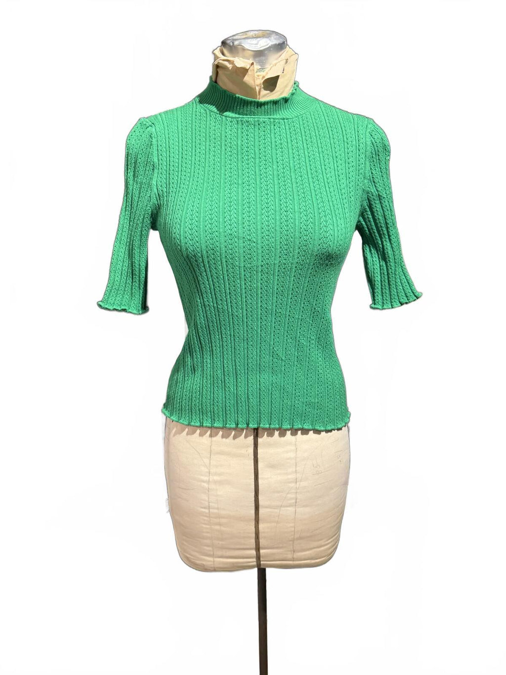 Boden Green Ribbed Knit Short Sleeve Sweater