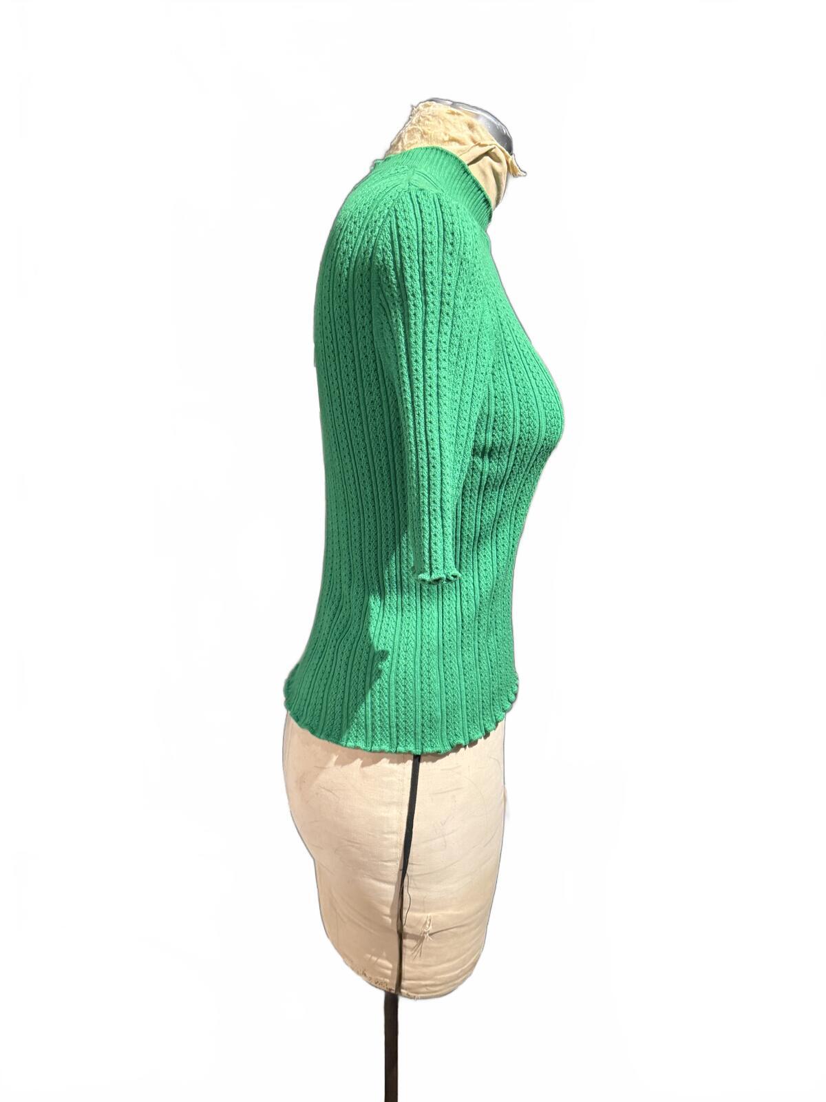 Boden Green Ribbed Knit Short Sleeve Sweater