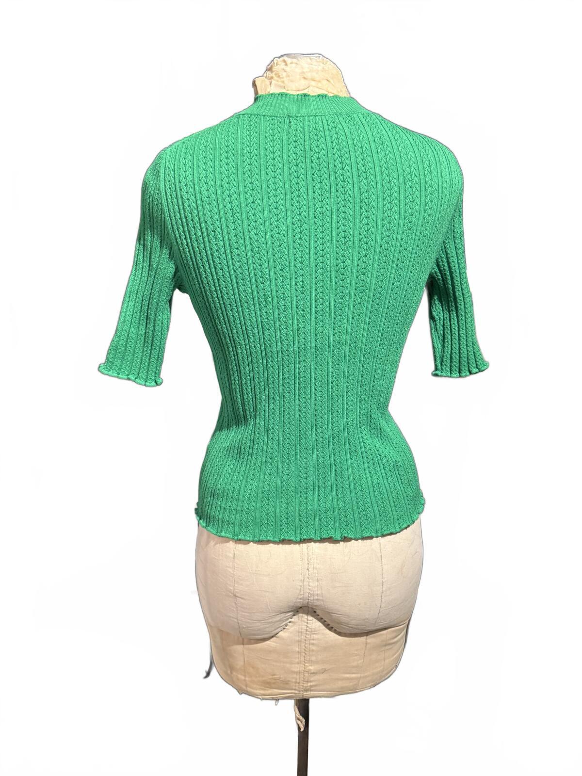 Boden Green Ribbed Knit Short Sleeve Sweater