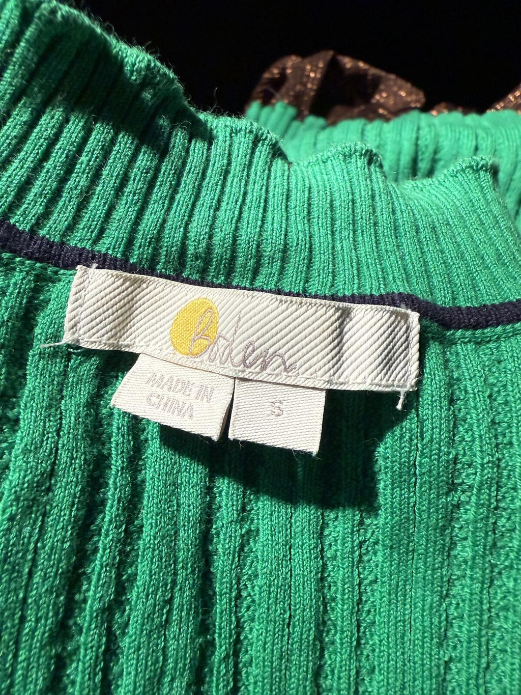 Boden Green Ribbed Knit Short Sleeve Sweater