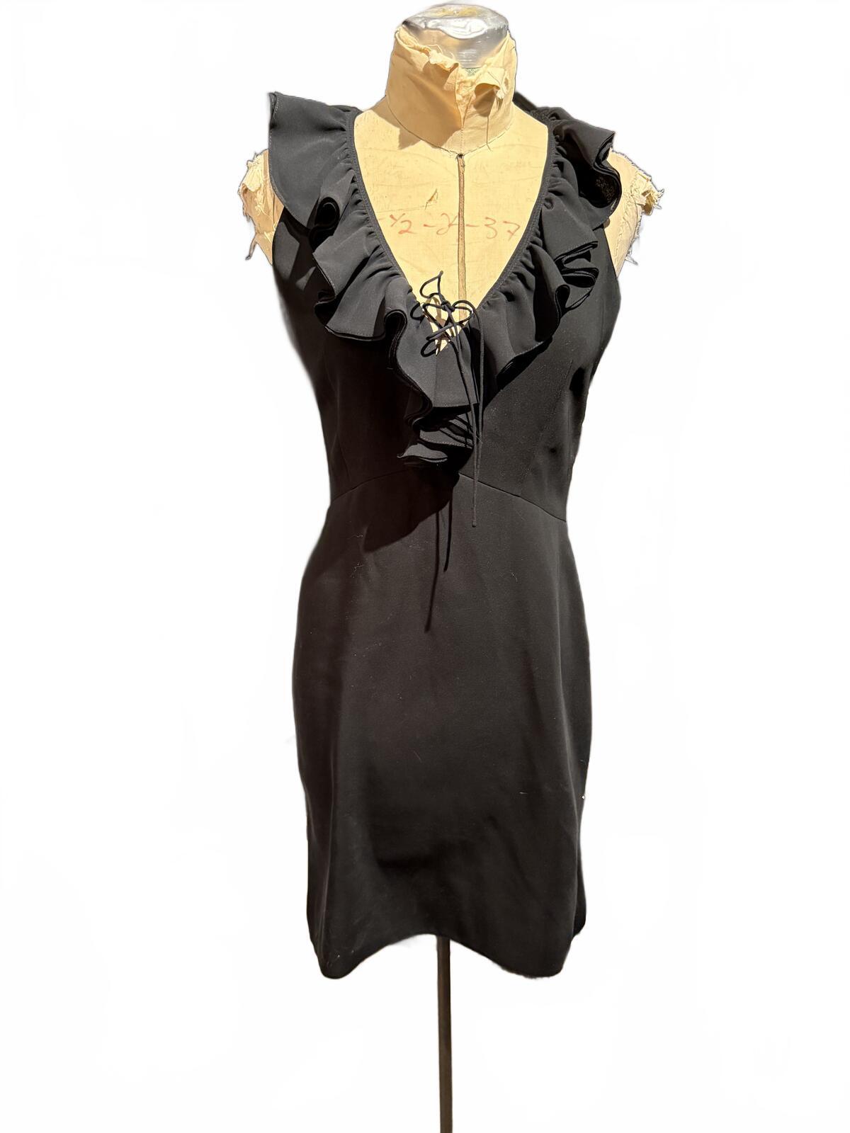 Cache Black Sleeveless Ruffle V-Neck Dress