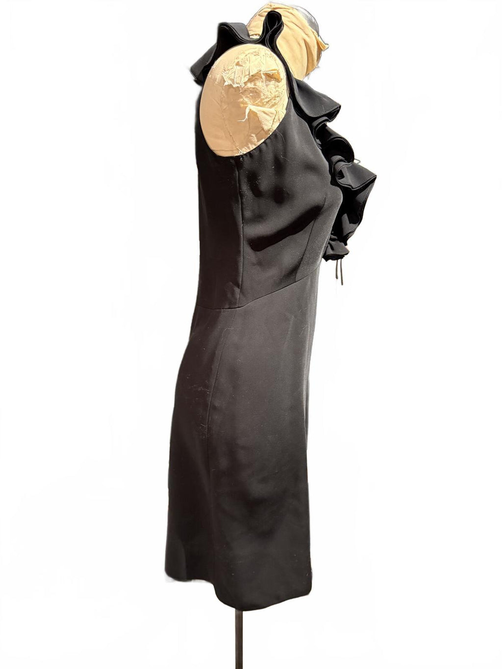 Cache Black Sleeveless Ruffle V-Neck Dress