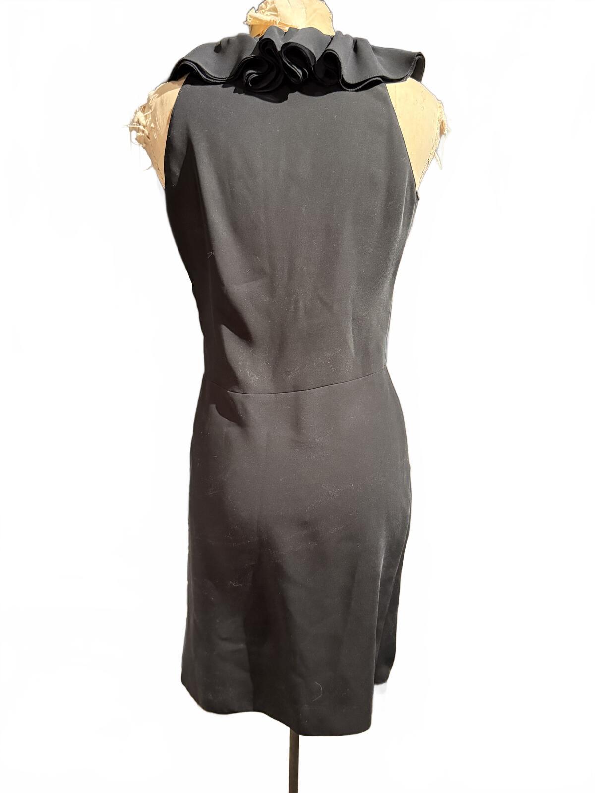 Cache Black Sleeveless Ruffle V-Neck Dress