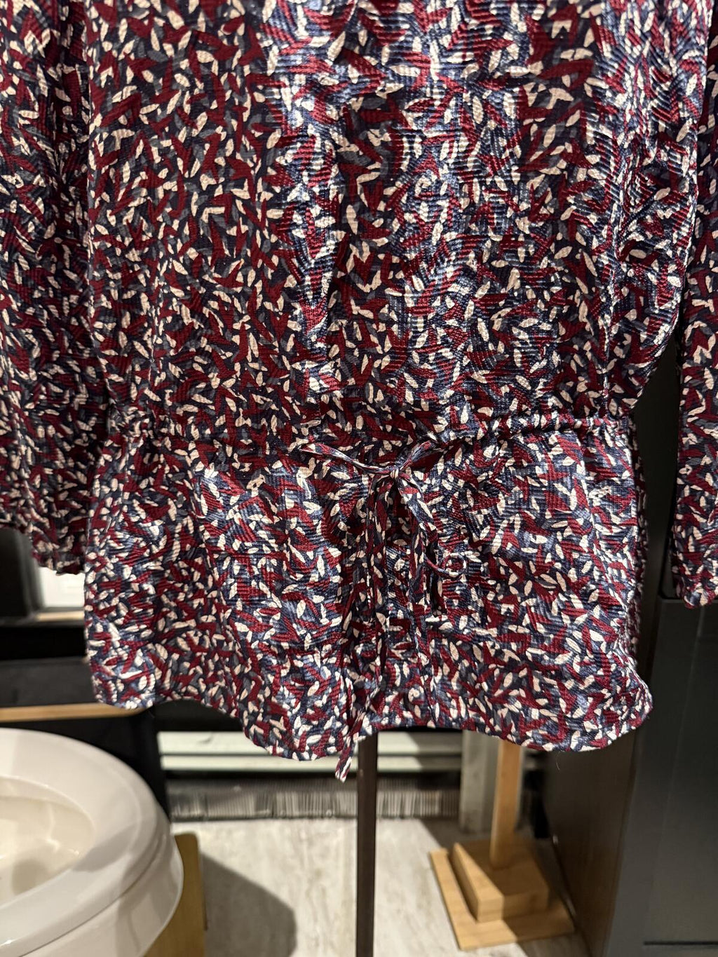 Tory Burch Long Sleeve Printed Blouse Tunic with Hip Drawstring