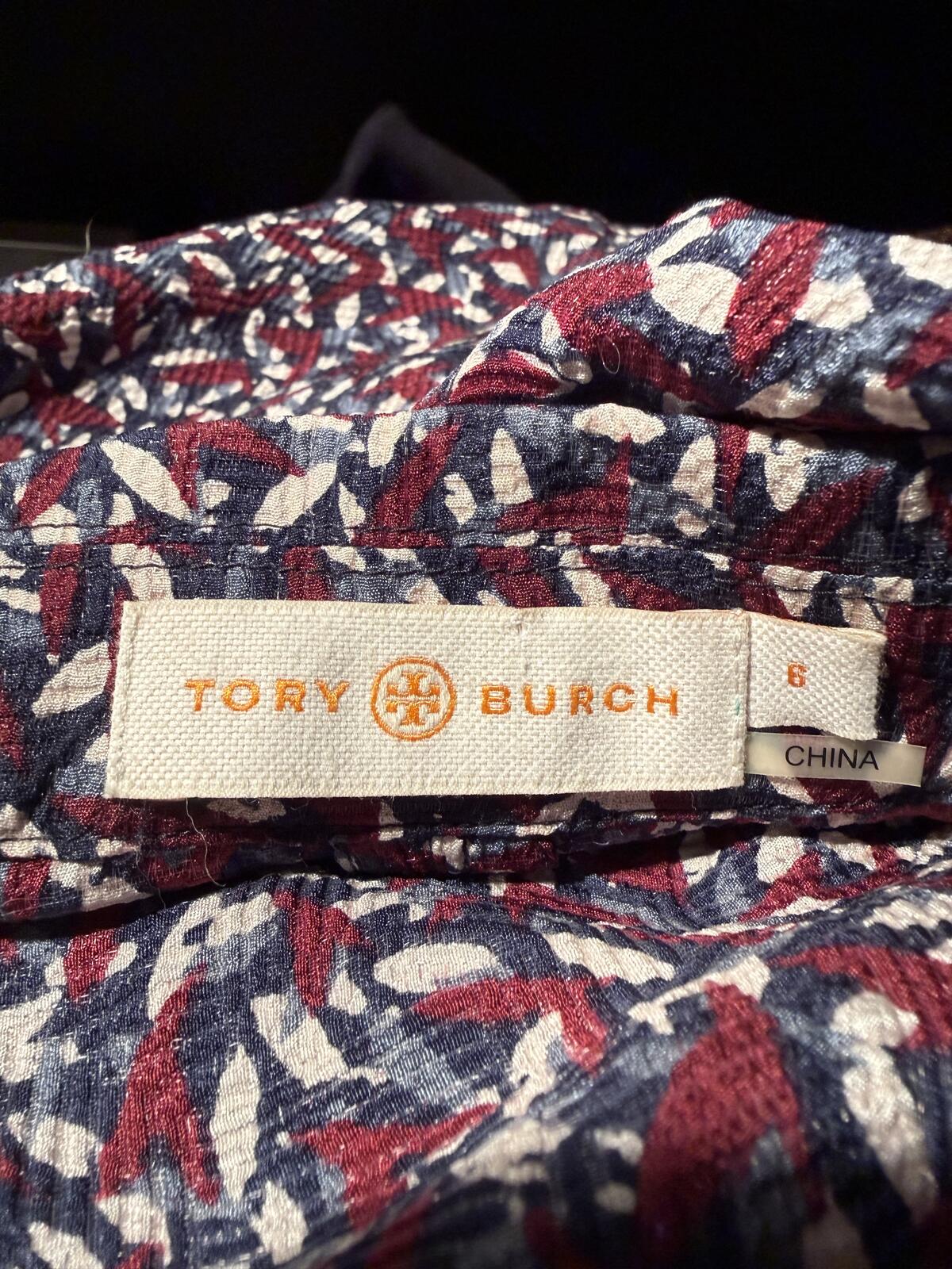 Tory Burch Long Sleeve Printed Blouse Tunic with Hip Drawstring