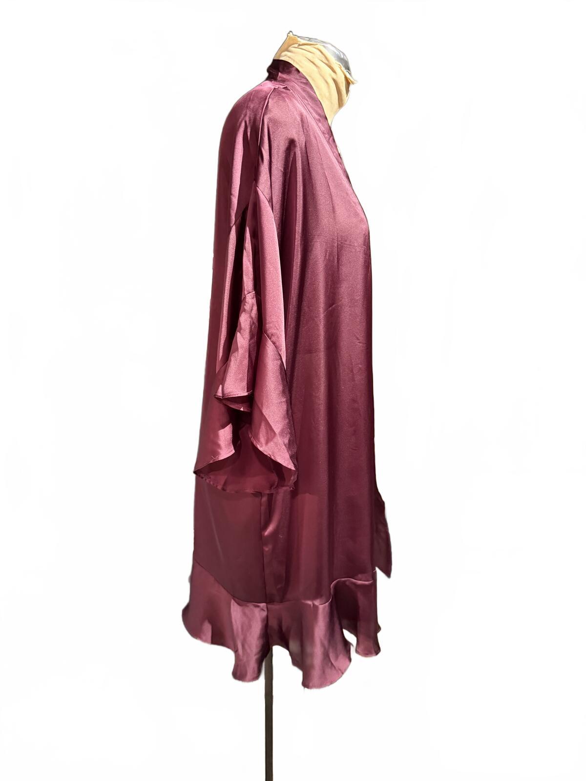 Victoria’s Secret Elegant Burgundy Satin Kimono Robe with Ruffle Hem