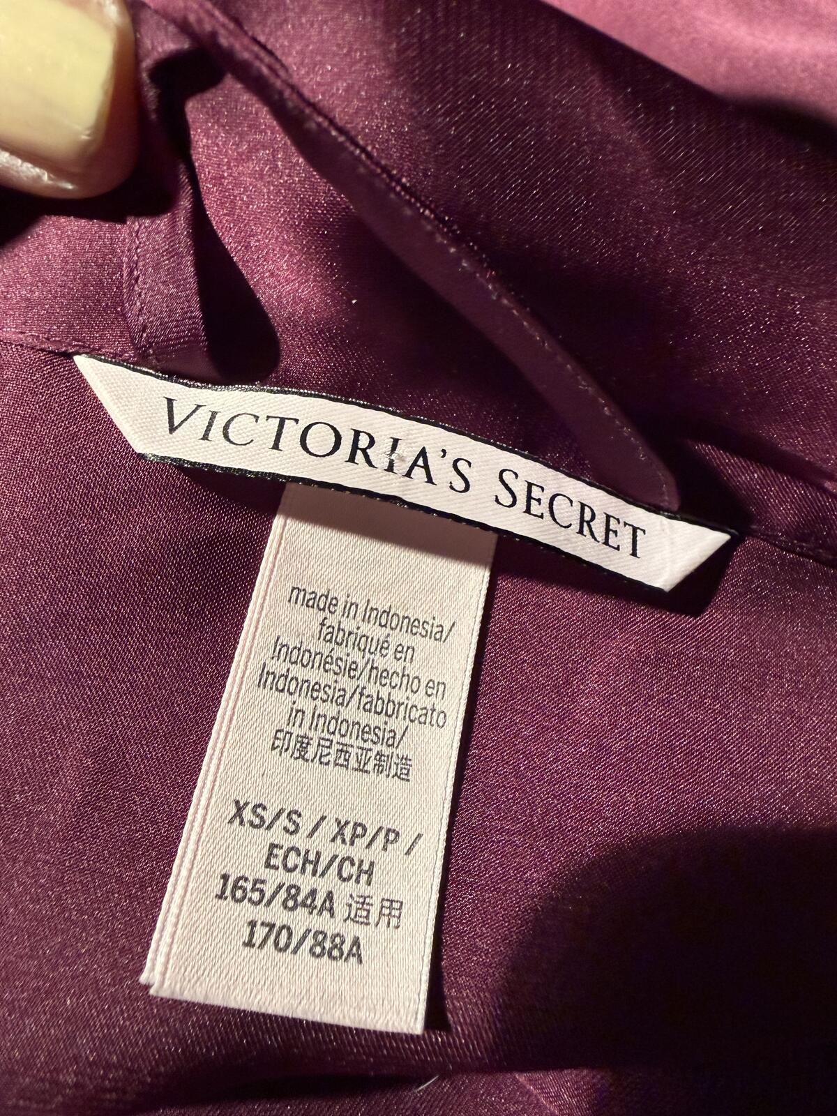 Victoria’s Secret Elegant Burgundy Satin Kimono Robe with Ruffle Hem
