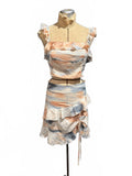 Sberto Two-Piece Ruffle Crop Top and Skirt Set