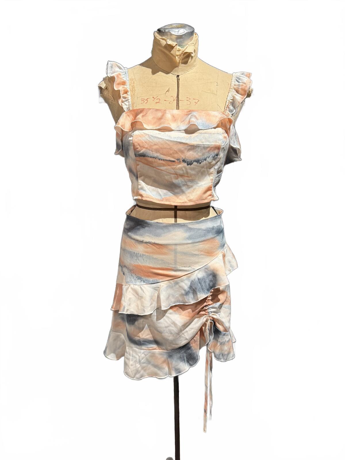 Sberto Two-Piece Ruffle Crop Top and Skirt Set