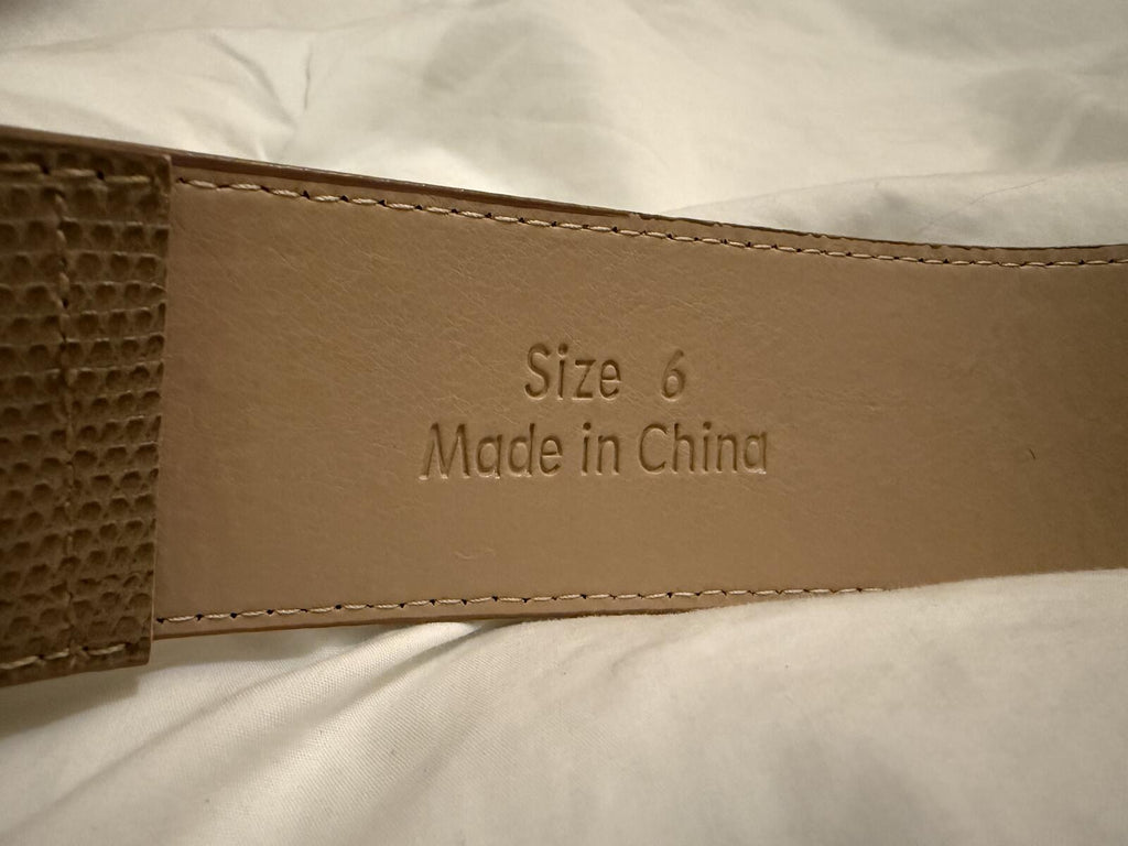 Brown Textured Faux Leather Belt with Gold Curved Buckle