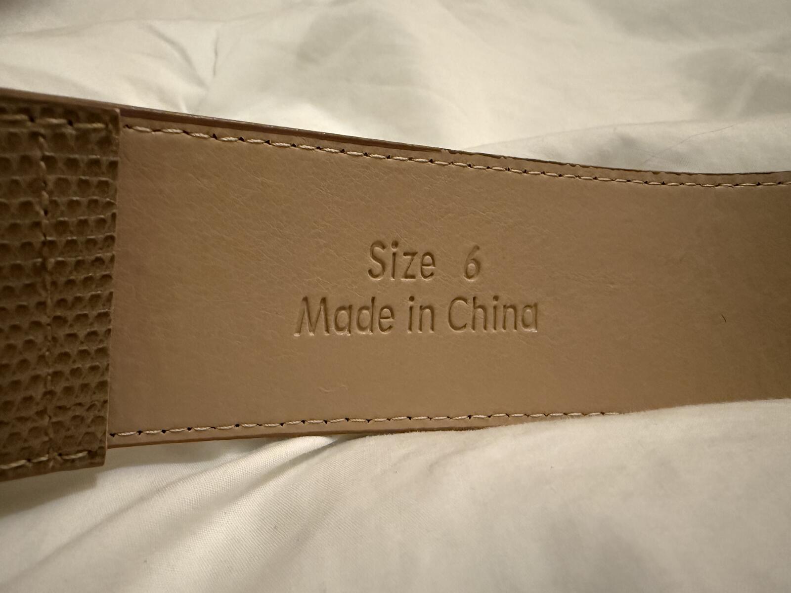 Brown Textured Faux Leather Belt with Gold Curved Buckle