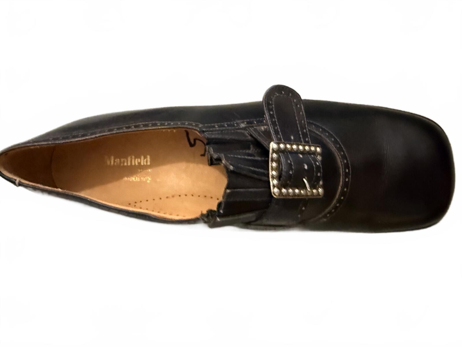 Manfield Vintage Dark Blue Leather Buckle Loafers
