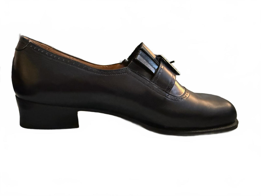 Manfield Vintage Dark Blue Leather Buckle Loafers