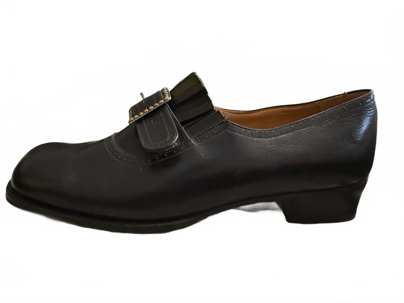 Manfield Vintage Dark Blue Leather Buckle Loafers