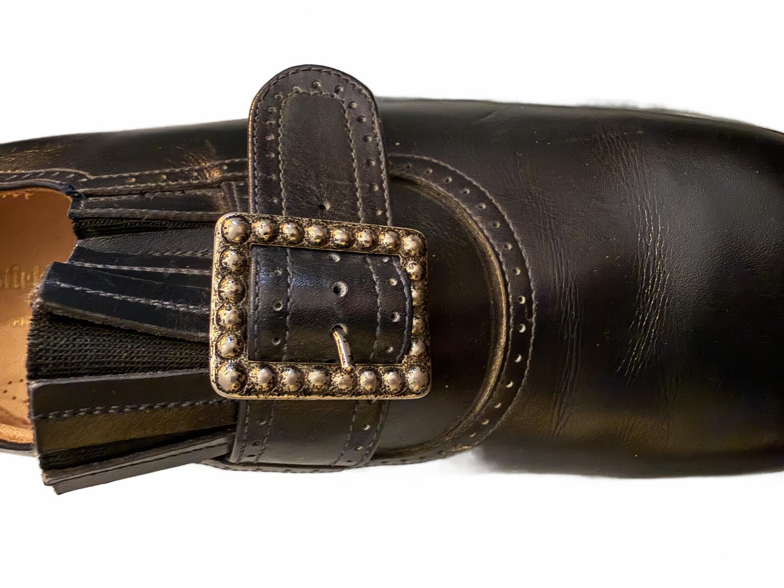Manfield Vintage Dark Blue Leather Buckle Loafers
