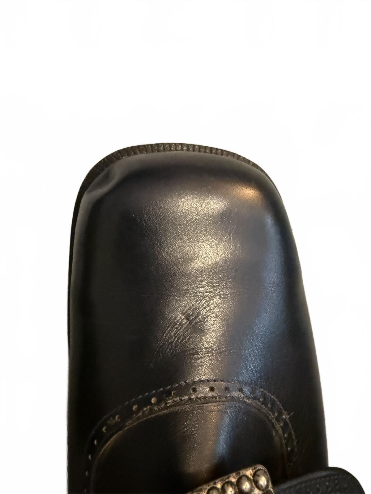 Manfield Vintage Dark Blue Leather Buckle Loafers