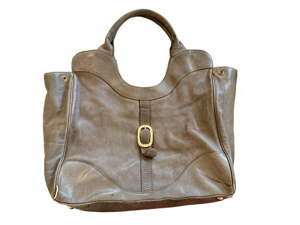 Foley + Corinna Gray Leather Tote Bag with Gold Hardware