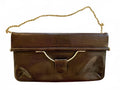 Caprice Vintage Brown Lizard Skin Embossed Clutch with Gold Chain Strap