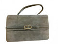 Vintage Gray Suede Bag with Gold Accent