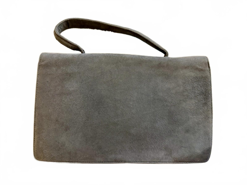 Vintage Gray Suede Bag with Gold Accent
