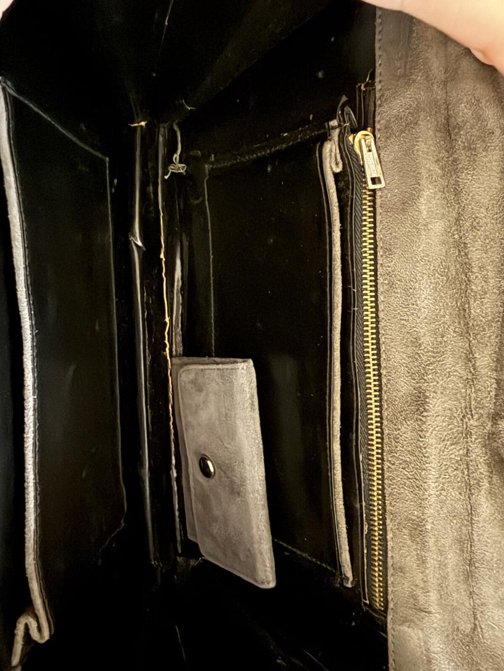 Vintage Gray Suede Bag with Gold Accent