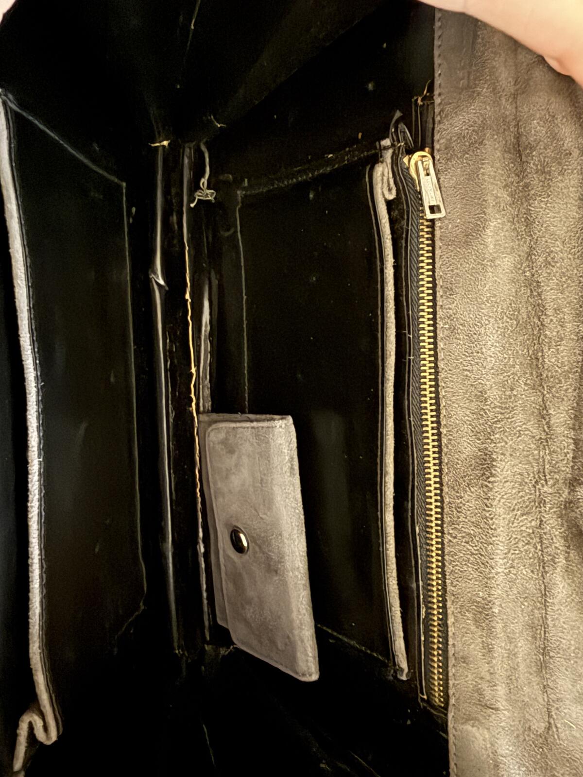 Vintage Gray Suede Bag with Gold Accent
