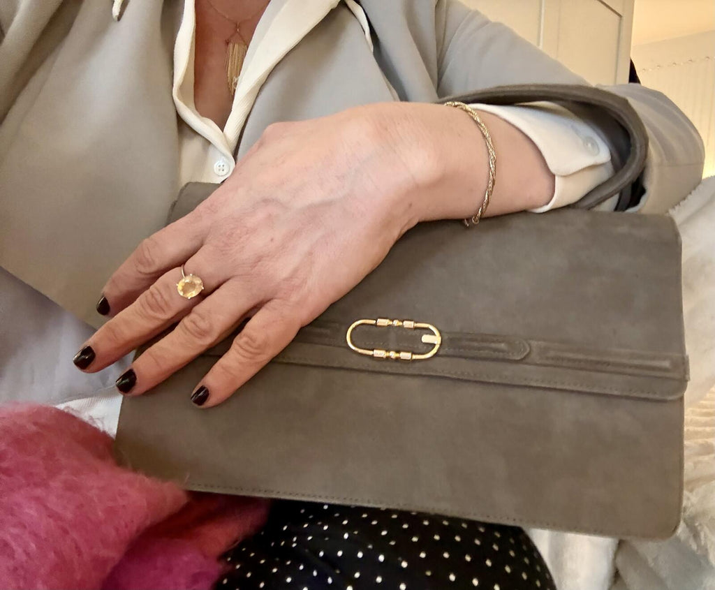 Vintage Gray Suede Bag with Gold Accent