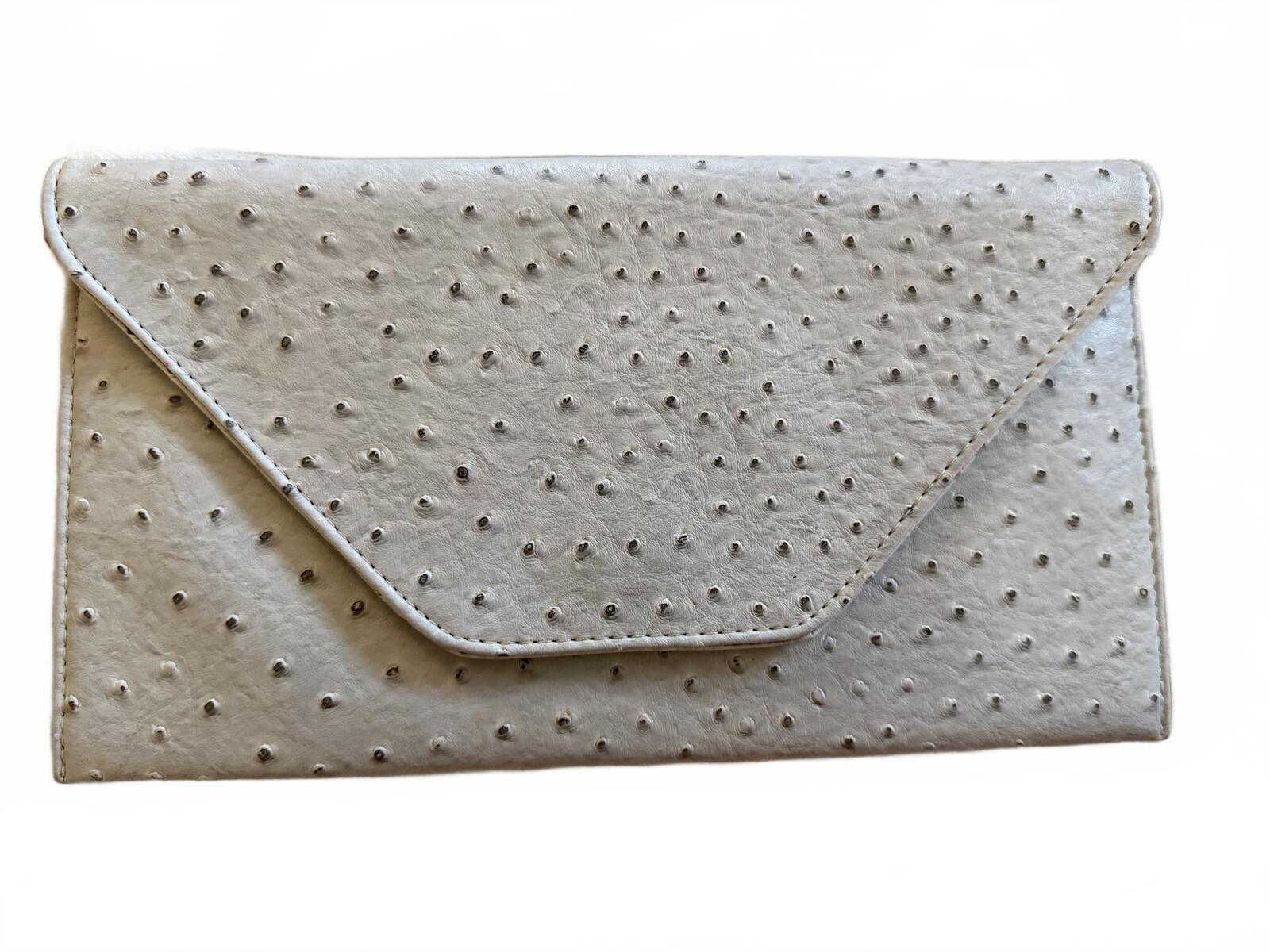 Elegant Beige Ostrich Pattern Envelope Clutch Purse