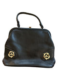 Vintage Black Leather Handbag with Gold Accent Hardware