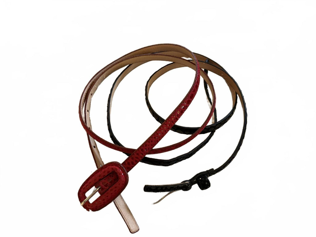 Set of Two Thin Leather Belts in Black and Burgundy