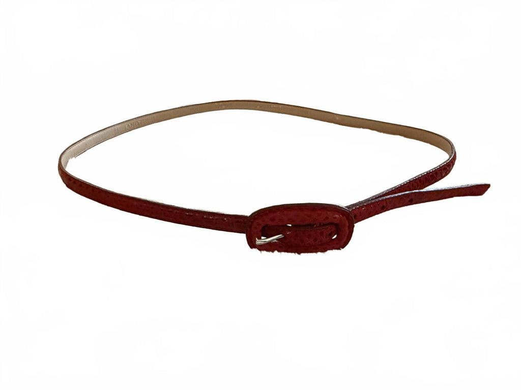 Set of Two Thin Leather Belts in Black and Burgundy