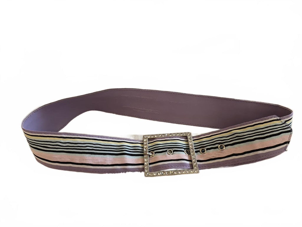 Striped Purple and Pink Rhinestone Buckle Belt