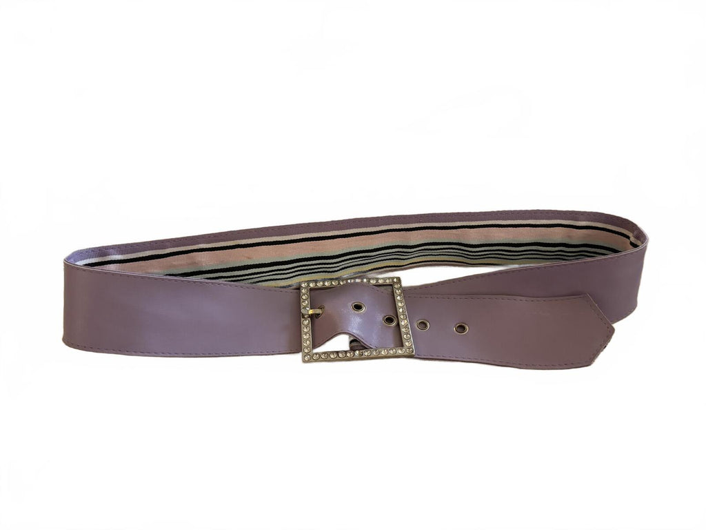 Striped Purple and Pink Rhinestone Buckle Belt