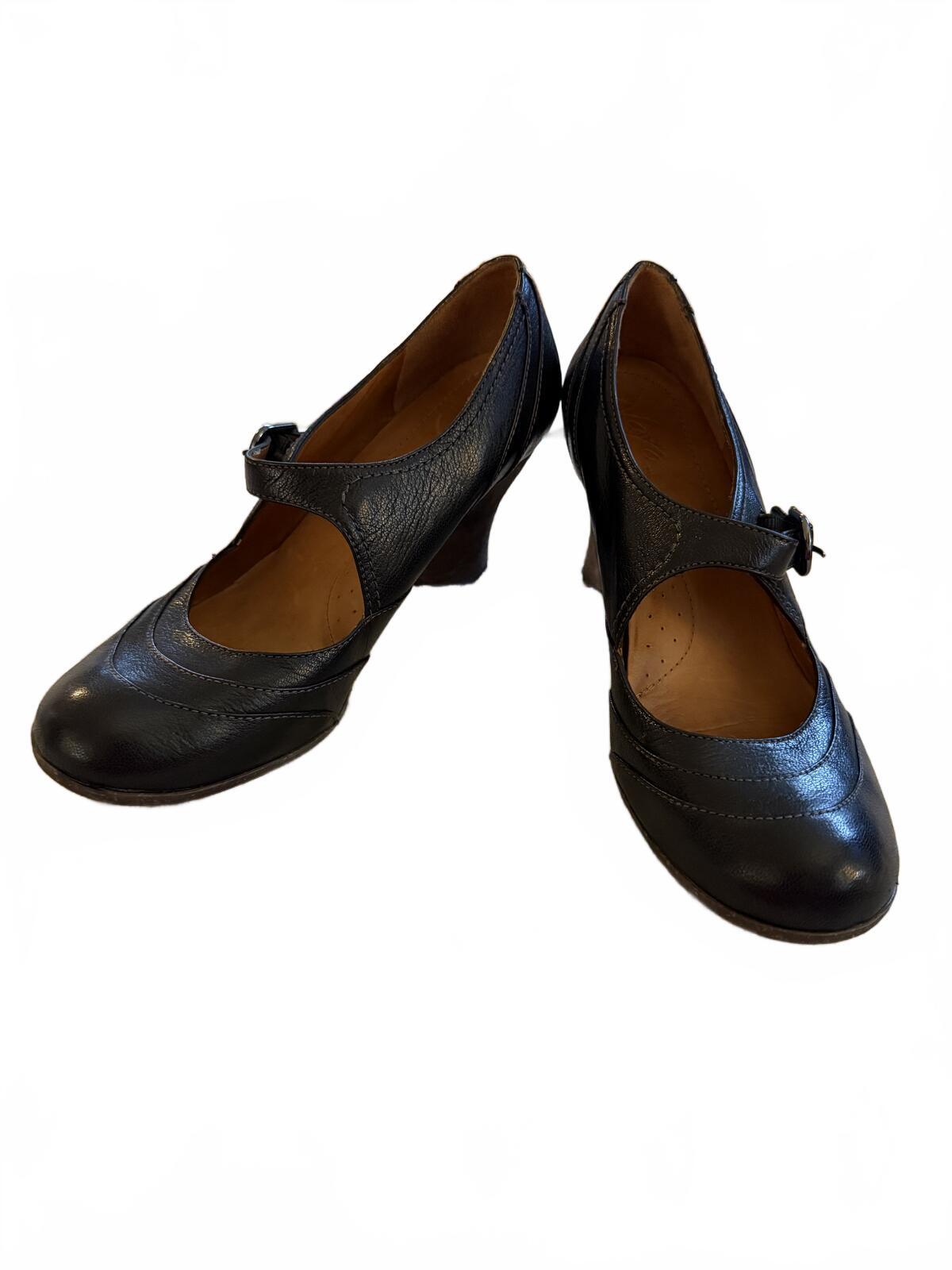 Naya Black Leather Mary Jane Heeled Shoes