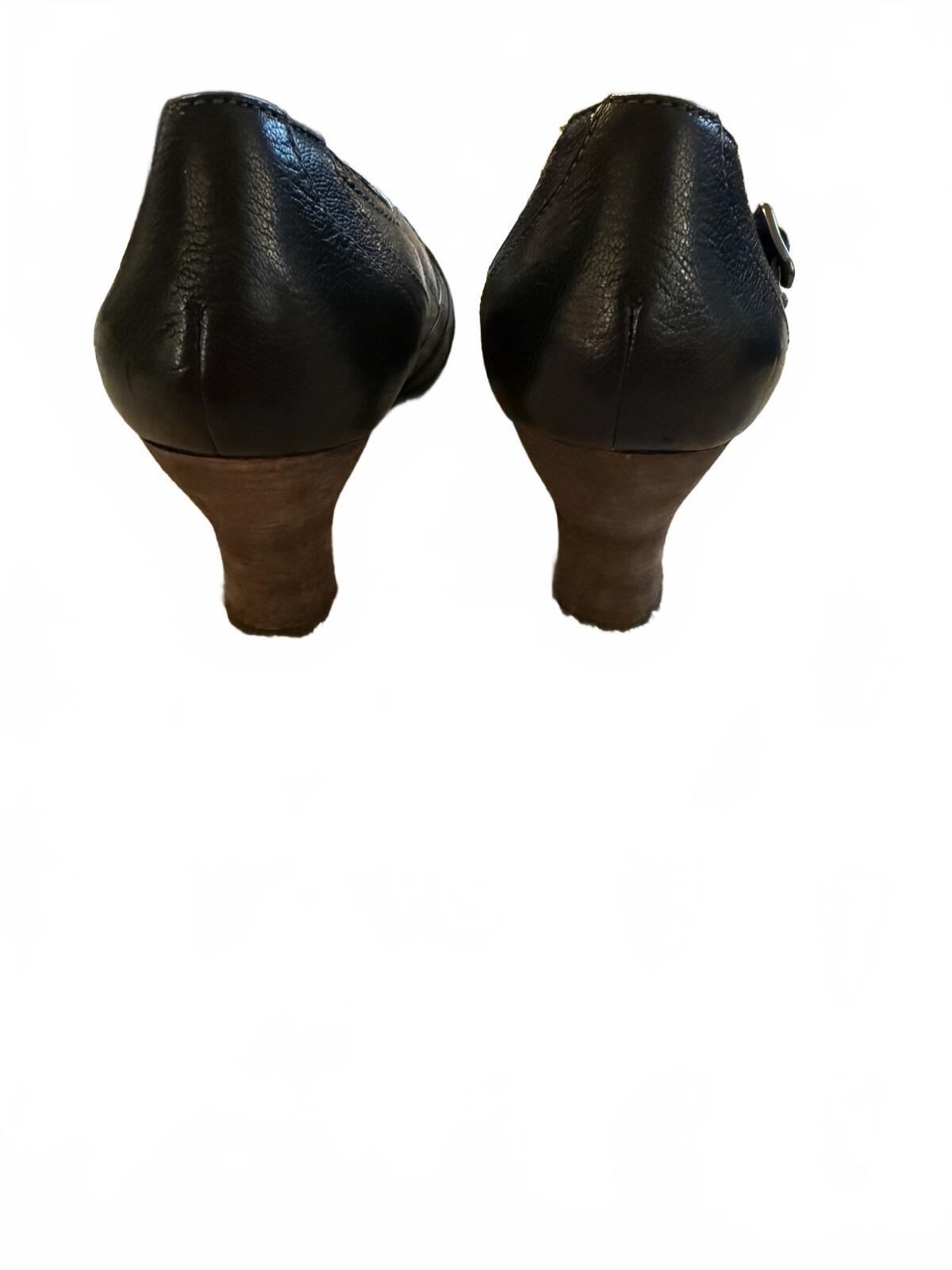 Naya Black Leather Mary Jane Heeled Shoes