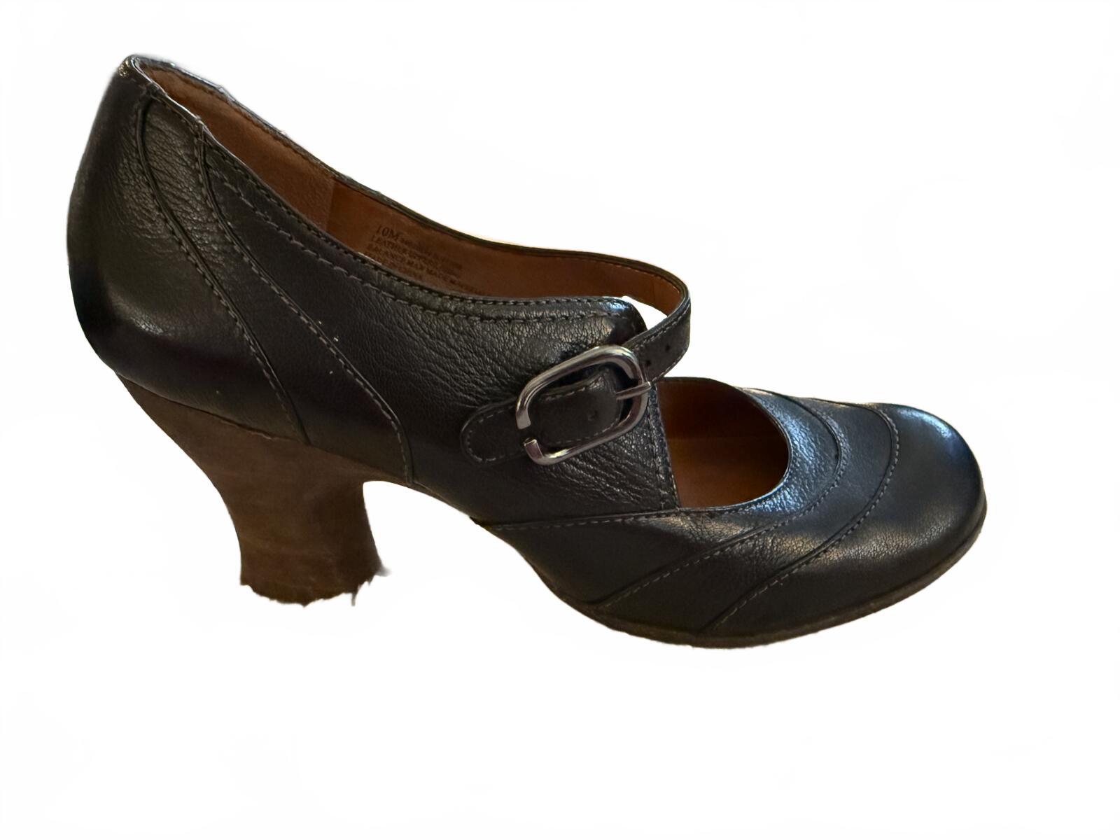 Naya Black Leather Mary Jane Heeled Shoes