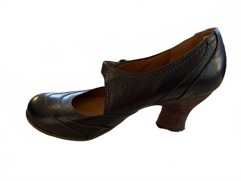 Naya Black Leather Mary Jane Heeled Shoes
