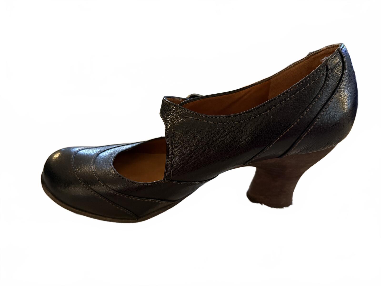 Naya Black Leather Mary Jane Heeled Shoes