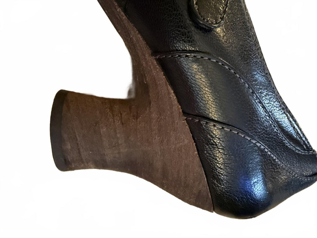 Naya Black Leather Mary Jane Heeled Shoes
