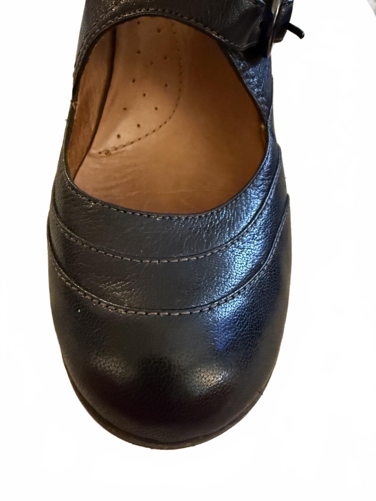 Naya Black Leather Mary Jane Heeled Shoes