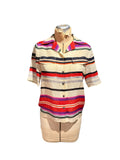 Derek Lam Silk and Wool Multicolor Striped Button-Up Shirt