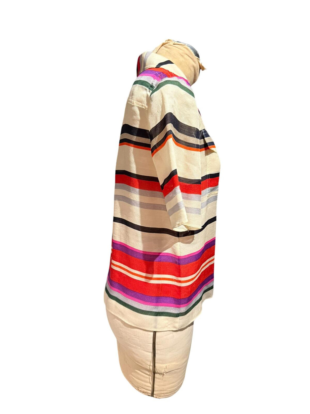 Derek Lam Silk and Wool Multicolor Striped Button-Up Shirt
