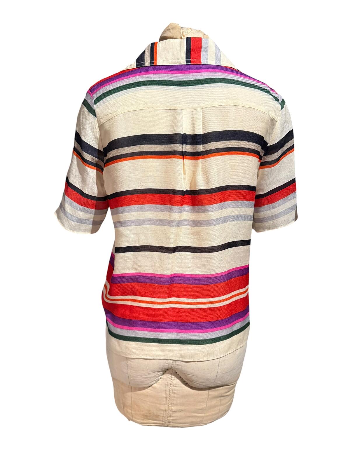Derek Lam Silk and Wool Multicolor Striped Button-Up Shirt