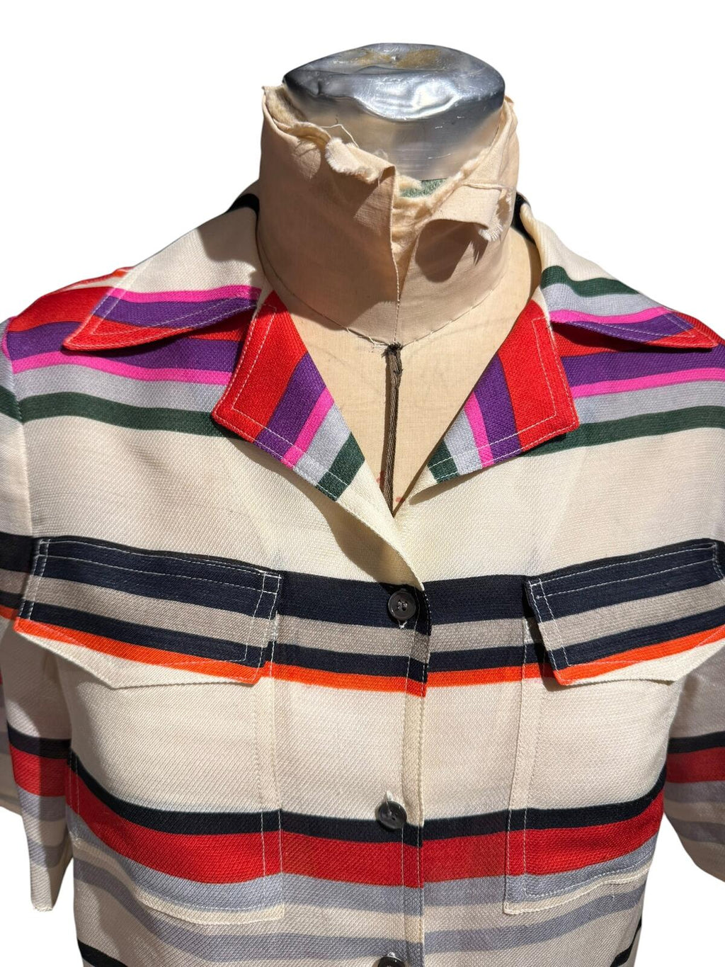 Derek Lam Silk and Wool Multicolor Striped Button-Up Shirt