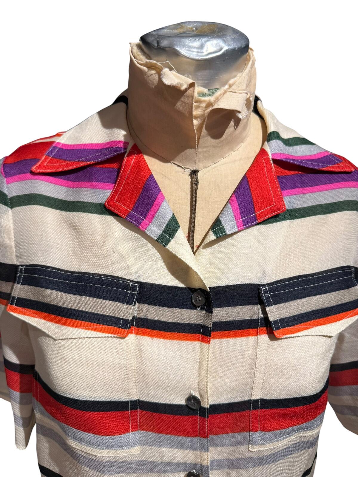 Derek Lam Silk and Wool Multicolor Striped Button-Up Shirt