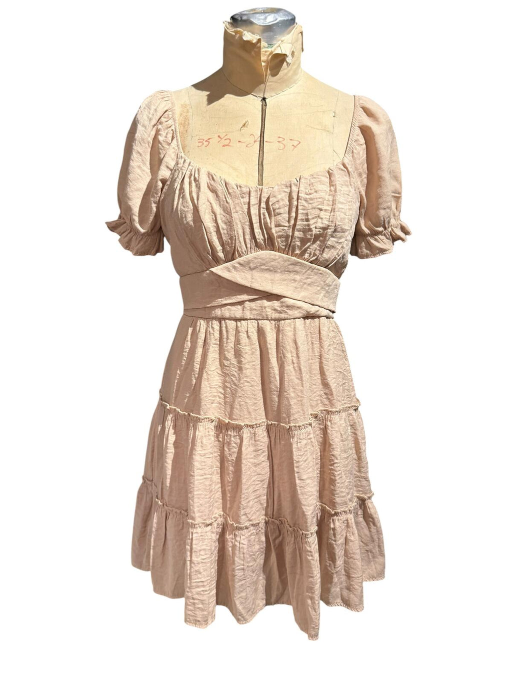 Trixxi Light Pink Puff Sleeve Tiered Mini Dress