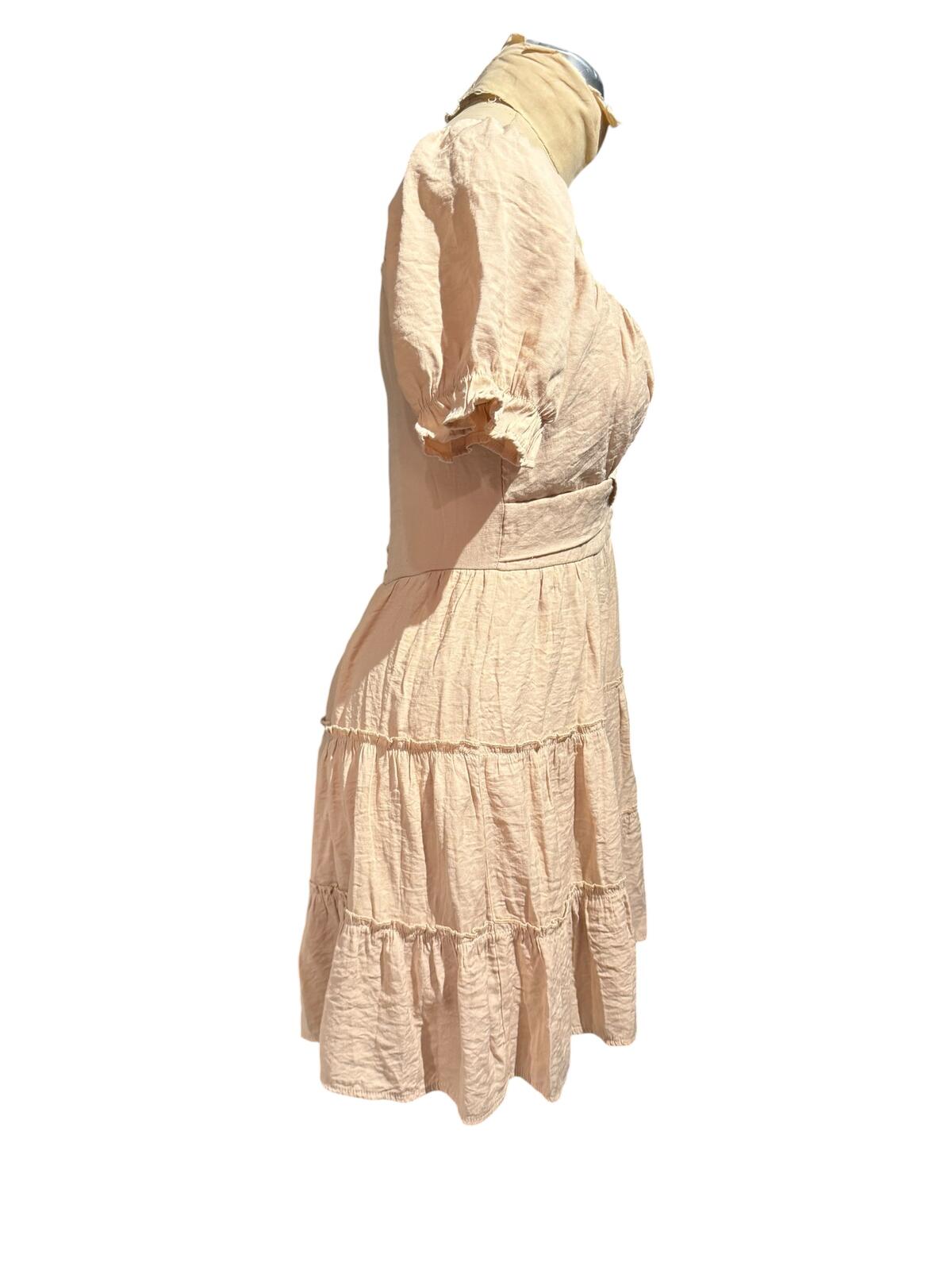 Trixxi Light Pink Puff Sleeve Tiered Mini Dress
