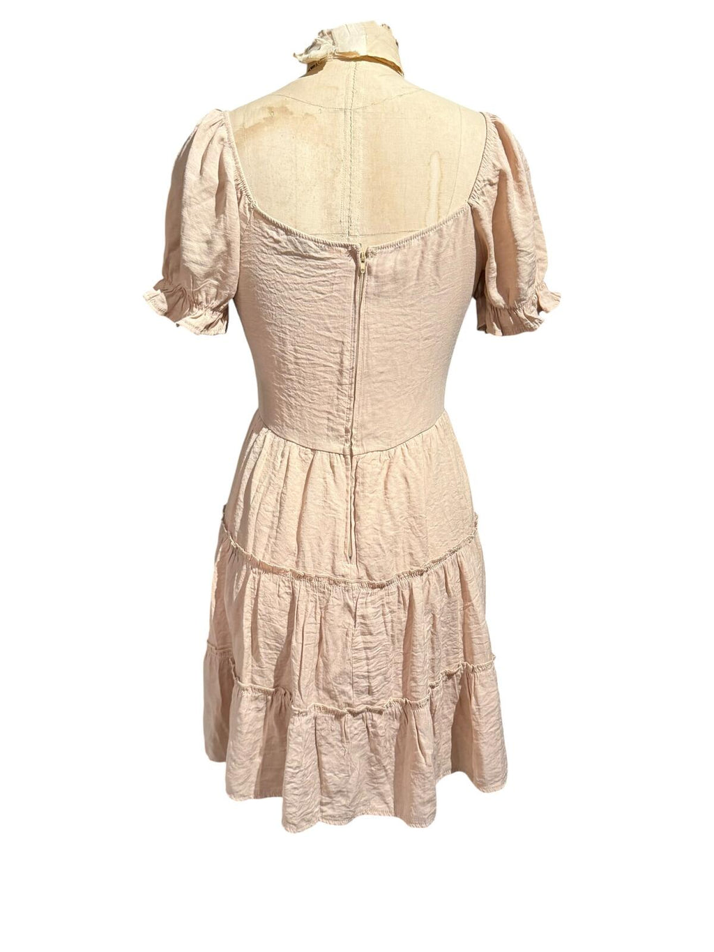 Trixxi Light Pink Puff Sleeve Tiered Mini Dress