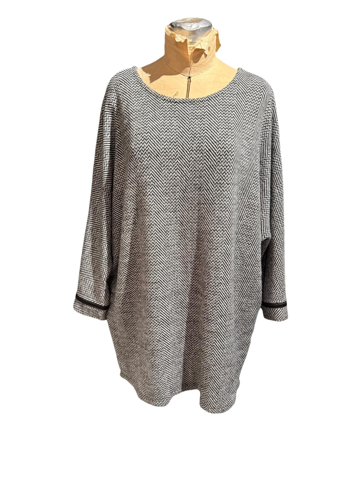 Apricot Gray Herringbone Long Sleeve Knit Tunic Dress