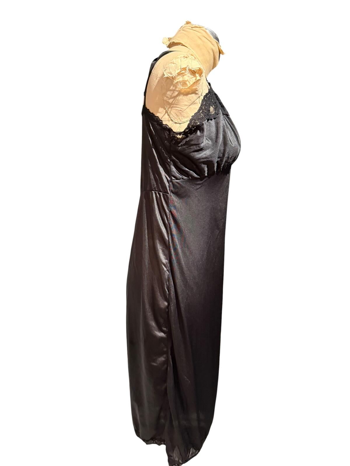 Black Satin Slip Dress with Lace Trim